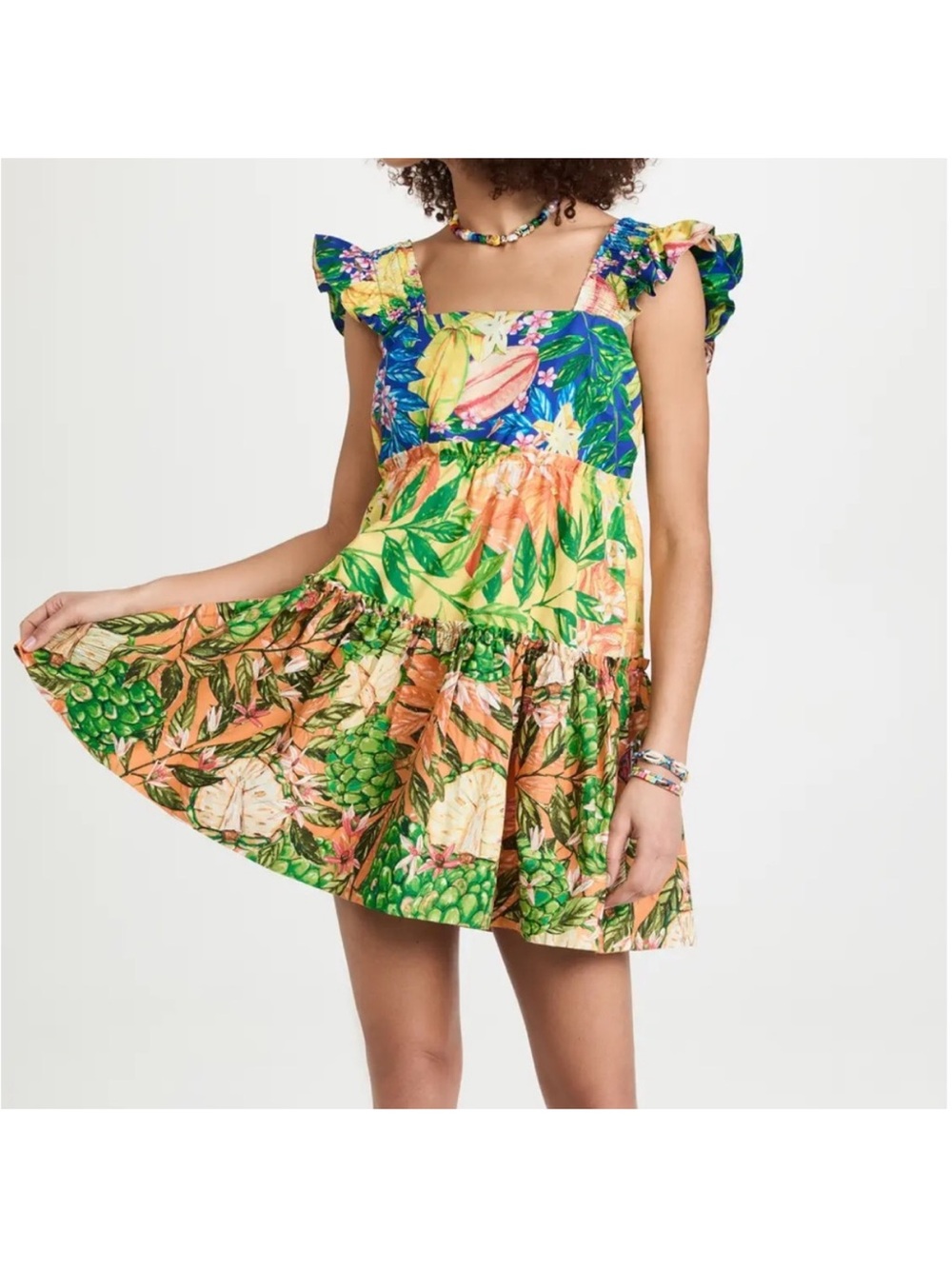 FARM Rio Caipirinha Mini Dress Tropical Fruit Flutter Sleeve Size Large - Picture 3 of 13